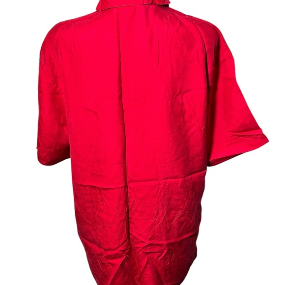 Ralph Lauren Vintage Red Button Front 100% Silk Blouse Size 6 Front Chest Pocket - Picture 2 of 5